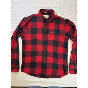 Hollister Buffalo Plaid Flannel Shirt Mens Medium Red Black Stretch Button Up